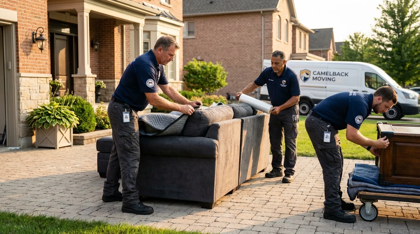 Large estate moving crew wrapping furniture in Oakham, MA